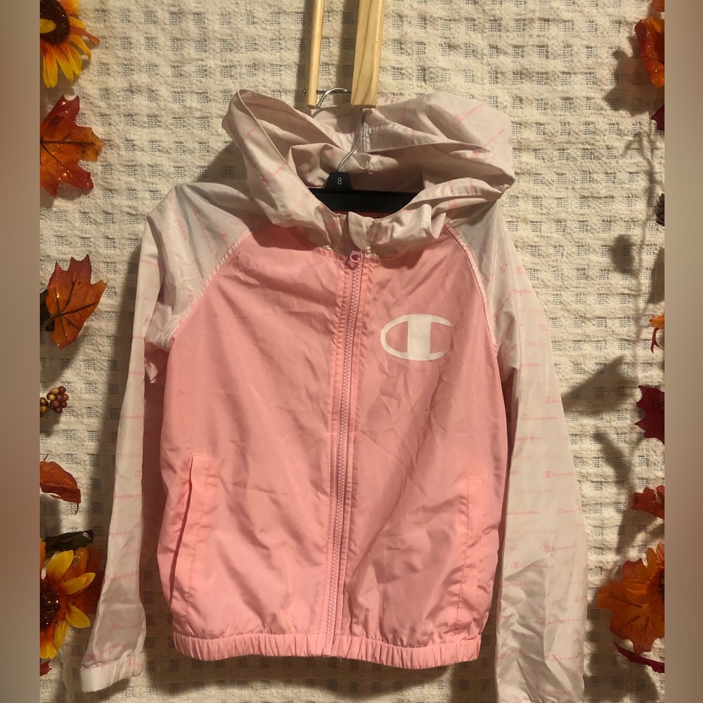 pink and white girl's jacket size S champion